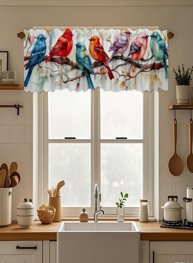 DOTOOMA 54x18 Inches Colorful Birds Window Treatment Valance Retro Cute Kitchen Blackout Drapes Bathroom Bedroom Living Room Polyester Fabric Curtains Decorations Supplies - Image 5